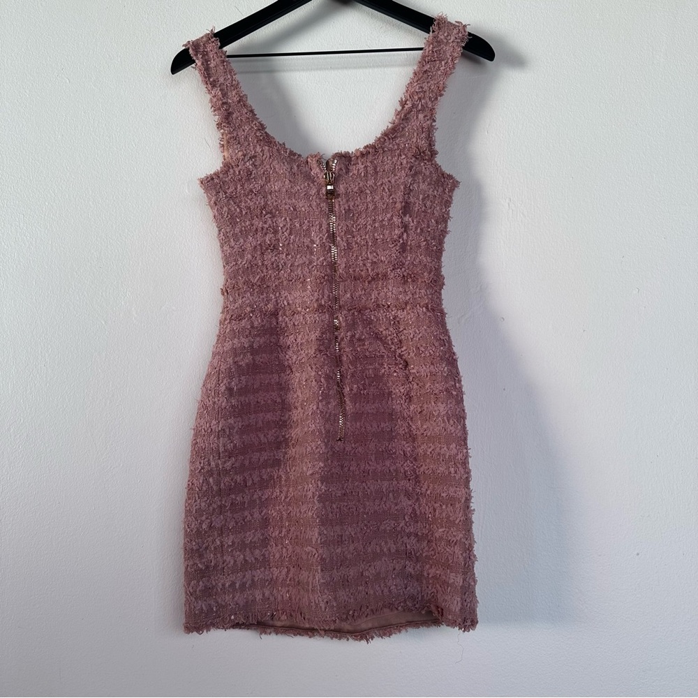 BALMAIN Strapped Short Dress Nude Tweed Buttons - Picture 8 of 12